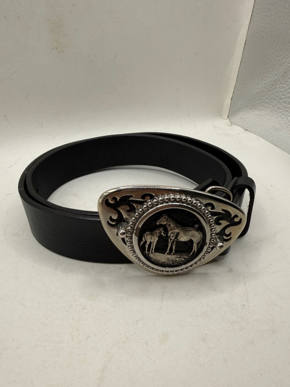 Vintage Red Wing Shoes Leather Belt Black USA Western Horse Cowboy Buckle Men 30